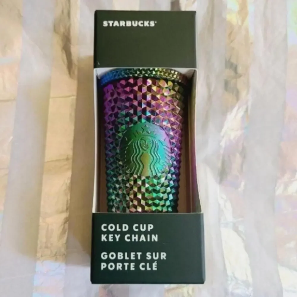 🆕 STARBUCKS Halloween Oil Slick Metallic Rainbow Stud Venti Key Chain Ornament